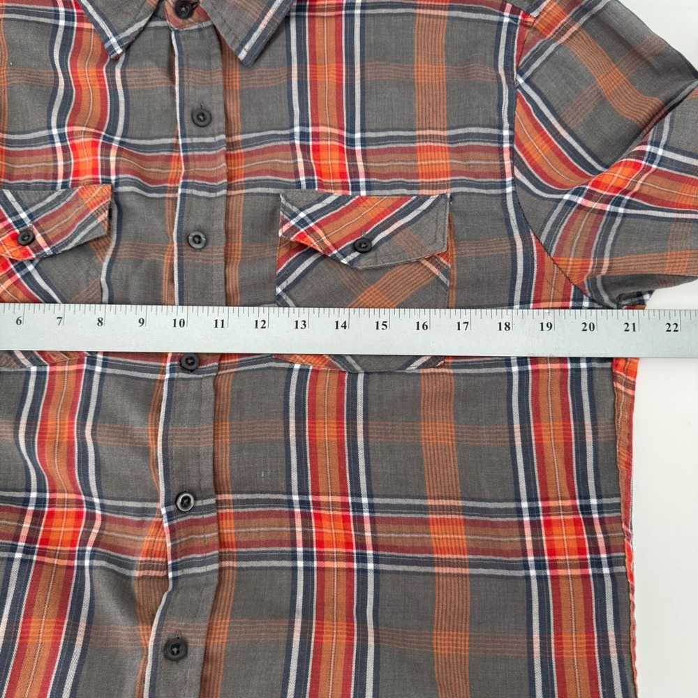 Carbon Mens Slim Fit Plaid Button Down Shirt Gray Orange Red Large RN 70829 - Picture 7 of 9